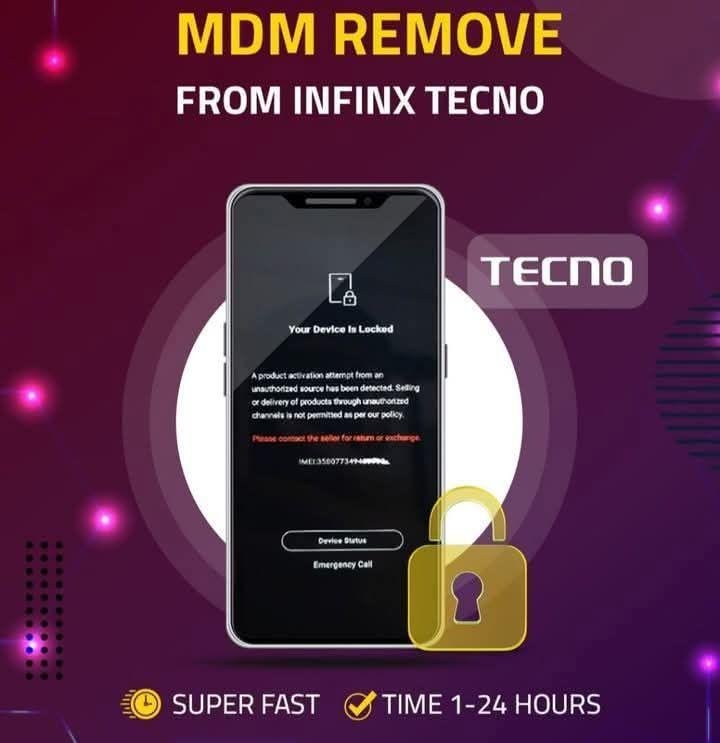 Tecno /Infinix / MDM Remove Permanent Unlock By imei +Lock Picture ❗ ANY CASES NO REFUND ❗All Model Supported [1-6 Hours Monday to Friday